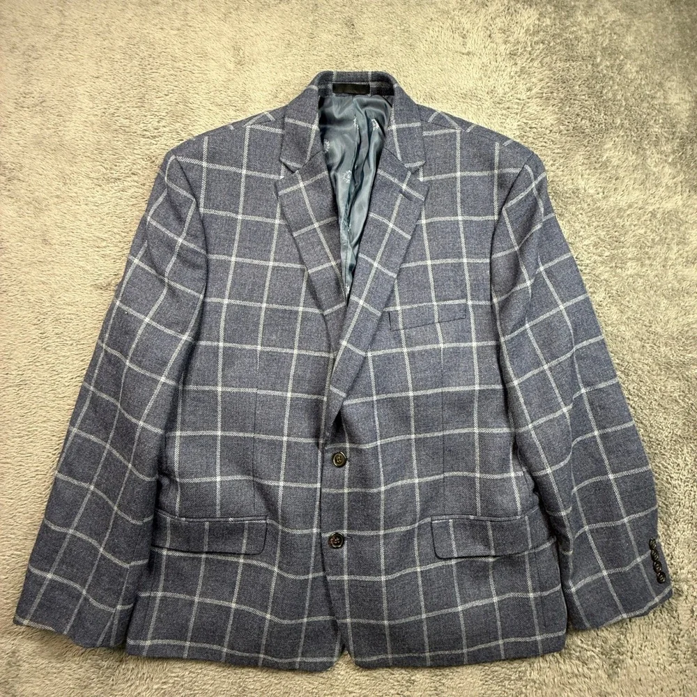 Lauren Ralph Lauren Blazer Mens 48R Blue Excellent Wool Blend Windowpane Check